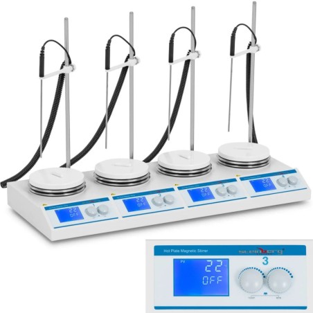 Magnetrührer für Laborzwecke mit Heizung, 4 Platten (4 × 2 l), bis zu 2000 U/min