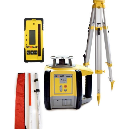 GeoMax Laser-Nivelliergerät GeoMax Zone 20H mit Empfänger GeoMax ZRP105 Pro sowie Laserlatte und Aluminiumstativ