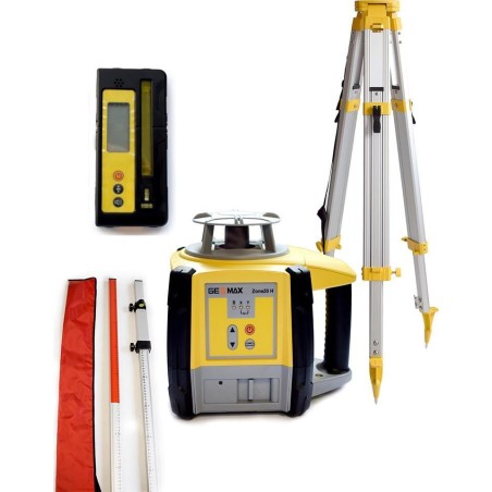 GeoMax Laser-Nivelliergerät GeoMax Zone 20H mit Empfänger GeoMax ZRB90 sowie Laserlatte und Aluminiumstativ