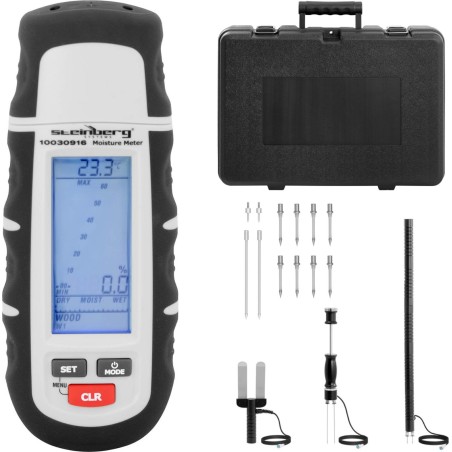Steinberg Feuchtigkeitsmesser für Baumaterialien, LCD, 1–75 %, SET Feuchtigkeitsmesser