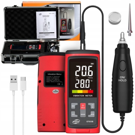 DIGITALES VIBRATIONSMESSGERÄT VIBROMETER SCHWINGUNGSSENSOR MIT KABELGEBUNDENER SONDE UND LCD-DISPLAY