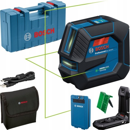 BOSCH.CROSS LASER GLL 20-22 G GREEN USB-C 1x BA 3,7 V 3,0 Ah XL + HOLDER LB 10 CASE