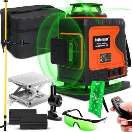 Set: Heckermann DS029 Laser-Wasserwaage + Messstab + Schutzbrille + Zielscheibe + Akku