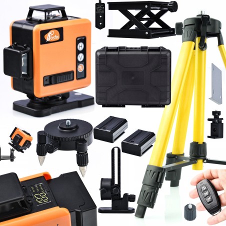 Rosfix LASER-Kreuzlinienlaser 360°-Laser-Wasserwaage mit Display, 2 Akkus, Stativ, Koffer + Zubehör