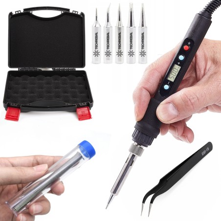 5-in-1-Set: Präzisionslötkolben Techrebal TBC80W LCD 80 W, schwarz, Zubehör