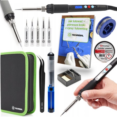 Präzisionslötkolben mit LCD-Display, 60 W, 5 Lötspitzen, Zinn, Absaugvorrichtung, Etui, Lötpaste, Pinzette, ESD-geschützt