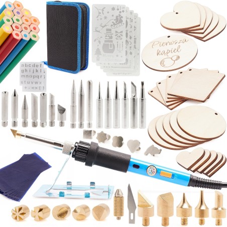 Lötkolben, Pirograf, Holzbrandmalgerät Yihua 947-III 70W1 + Set mit 20 Holzbrandmal-Schablonen