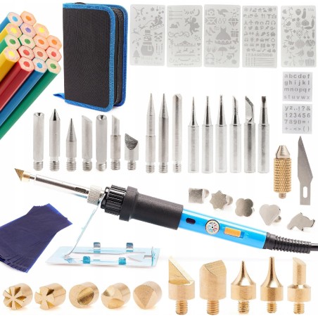 Lötkolben, Pirograf, Holzbrandmalgerät Yihua 947-III 70W1 + Set mit 20 Holzbrandmal-Schablonen