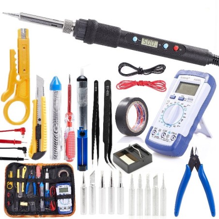 Präzisionslötkolben 80 W + Set mit 20 Lötzubehörteilen, Lötspitzen, Zinn, Multimeter