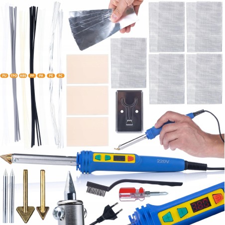 Rosfix Lötkolben und Bügeleisen Blue Kong 120 W Set + Heftgerät im Koffer + 200 Heftklammern