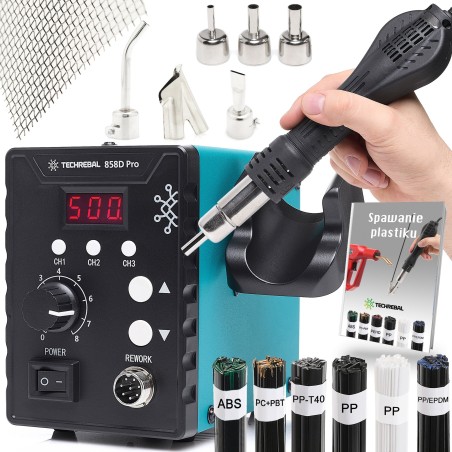 Kunststoffschweißgerät und Heißluft-Lötstation TECHREBAL 858D Pro – Set mit 6 Klebstoffen und 6 Düsen