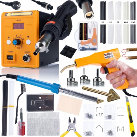 Rosfix Set Heißluftlötkolben 858D Lötkolben Bügeleisen Set mit 5 Lötzinn-Kartuschen Heftgerät