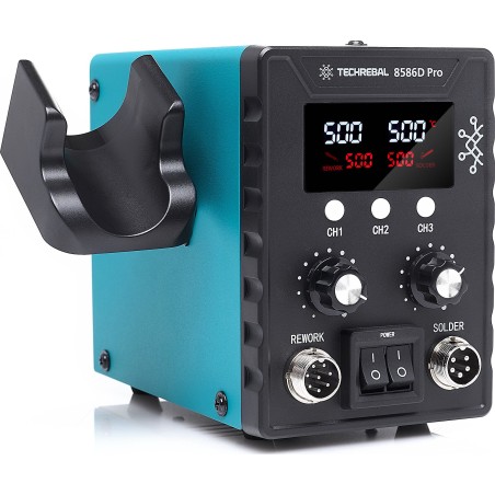 2-in-1-Lötstation mit Lötkolben und Heißluft, Techrebal 8586D Pro, 760 W, 3 Düsen