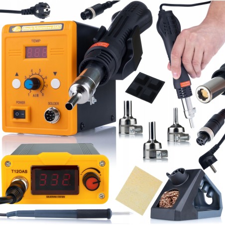 Rosfix SET: LÖTSETZ FÜR T12-LÖTSPITZEN + HEISSLUFTLÖTGERÄT 858D + 3 DÜSEN
