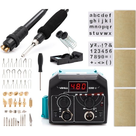 Holzbrenner mit 2 Kolben und Drähten, Yihua 939D-II, Schablonen und Spitzen, Set