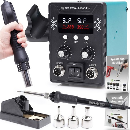 Set: 2-in-1-Lötstation Techrebal 8586, Ultraschallreiniger, Zubehör