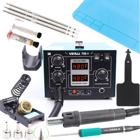Präzisions-Lötstation 2-in-1: Heißluftlötkolben T12 Yihua 706 II