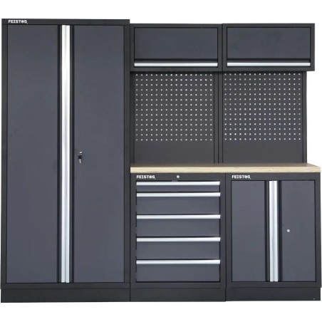 Costway Feistos Werkstattausstattung Werkzeugschrank Apollo 1 inklusive Lochwand Grau/Schwarz 228 x 46 x 200 cm
