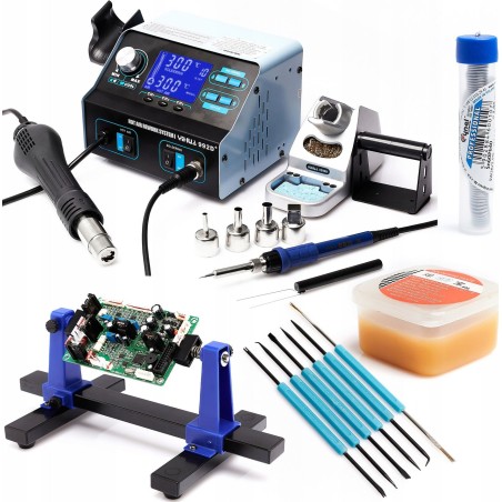 Techrebal Heißluftlötkolben YIHUA 992D+ mit Leiterplattenhalterung, Zinn, 75 W