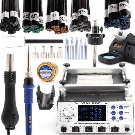 3-in-1-Lötstation Yihua 853AAA+ Set mit 10 Lötspitzen + 5 Lötzinn zu je 100 g von Techrebal