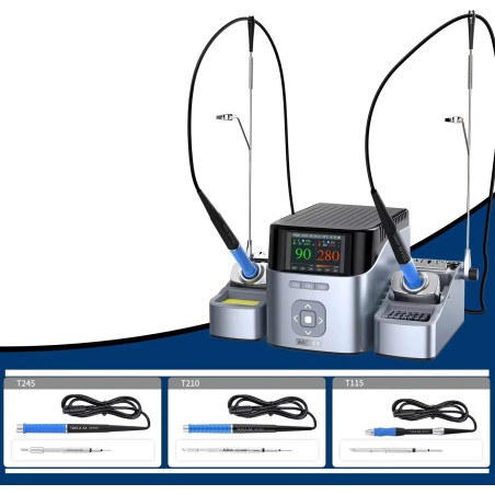 Aixun Doppel-Präzisions-Lötstation T420D mit 3 Lötkolben und 9 Lötspitzen – Set