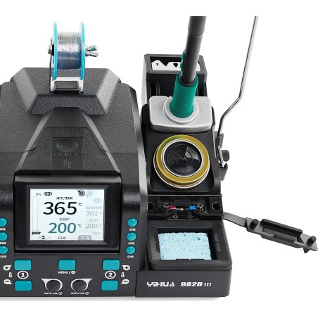 Lötstation Yihua 982D-III, Heißluftpistole, Leiterplattenhalter, Pinzette, Flussmittel, Kapton