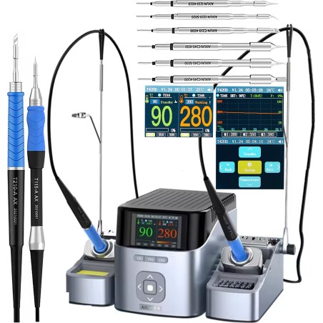 Präzisions-Lötstation Aixun T420D mit 3 Lötkolben und 9 Lötspitzen (C210, C115, C245)