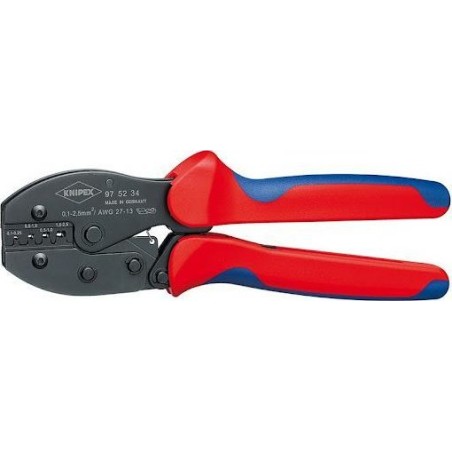 Knipex PreciForce Crimpzange 97 52 34 SB (rot/blau, Abisolieren, Crimpen 0,1–2,5 mm)
