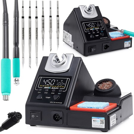 Professionelle Lötstation Aifen A5 Pro 160 W, 2 Lötkolben (C115, C210), 6 Lötspitzen