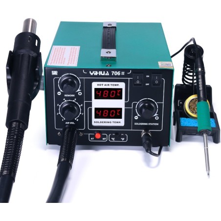 2-in-1-Lötstation mit Heißluft, Lötspitzen T12 und C245, Yihua 706 II, 2 Lötkolben