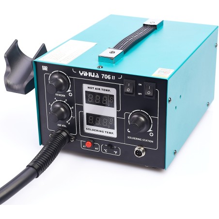 2-in-1-Lötstation mit Heißluft, Lötkolben T12, Yihua 706 II, Halterung für den Kolben