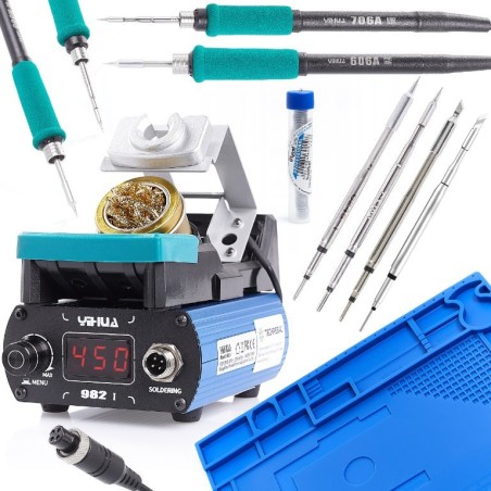Lötstation YIHUA 982-I, 2x Lötkolben, 4x Lötspitzen T210/T245/C210/C245, Unterlage