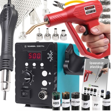 Kunststoffschweißgerät Heißluft-Lötstation TECHREBAL 858D Pro Heftgerät mit 6 Heftklammern