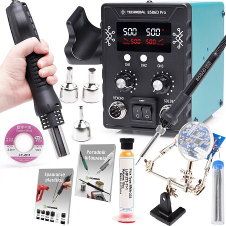 Set: 2-in-1-Heißluft-Lötstation mit Lötkolben Techrebal 8586 + Zubehör