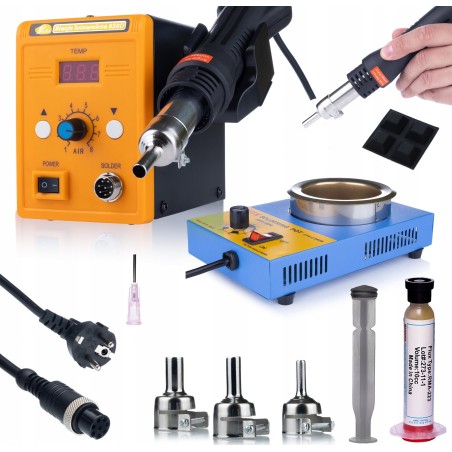 Rosfix SET HEISSLUFT-LÖTSTATION ROSFIX 858D DÜSEN + LÖTTIEGEL + FLUX RMA-223