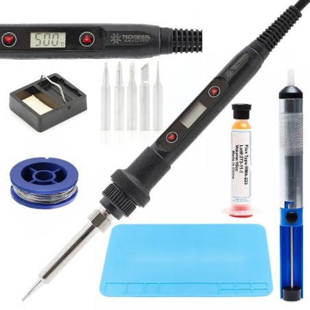 Leistungsstarker Lötkolben 80 W mit LCD-Display, Lötmatte und Flussmittel