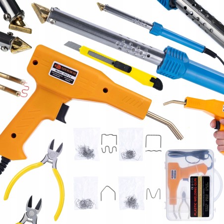 Rosfix Lötkolben/Bügeleisen BLUE LARK 80 W – Kunststoffschweißen + Heftklammergerät mit 200 Heftklammern