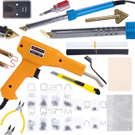 Rosfix Lötkolben für Kunststoff „Blue Lark“ 80 W + Heftgerät mit 200 Heftklammern + 800 Heftklammern in 8 Ausführungen