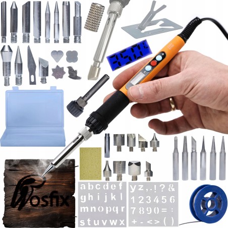 Rosfix Set: Präzisionslötkolben mit Display, 6 Spitzen, Holzbrandmalerei, Box
