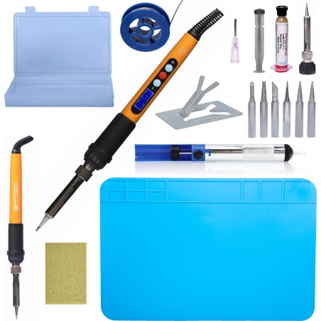 Rosfix Lötkolben mit Display, Lötspitzen, Lötmatte, Zinn, Absaugvorrichtung, Aufbewahrungsbox, Schwamm, Flussmittel