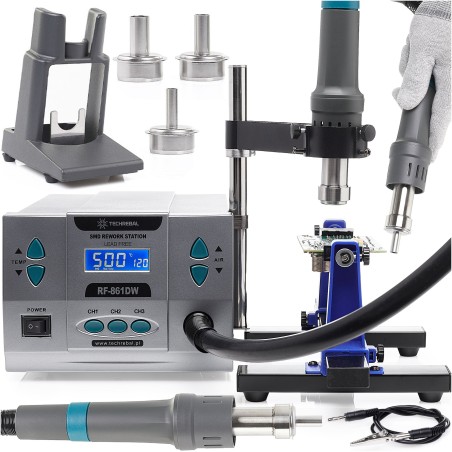 Heißluftstation 861DW – Schweißgerät mit Kolbenhalterung und Leiterplatte