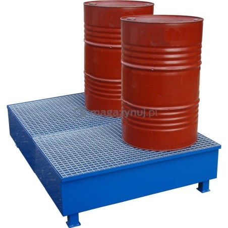 WiZ Stahlauffangwanne mit Gitterrost für 4 Fässer mit einem Fassungsvermögen von 400 l, Abmessungen 1200 x 1200 x 380 mm