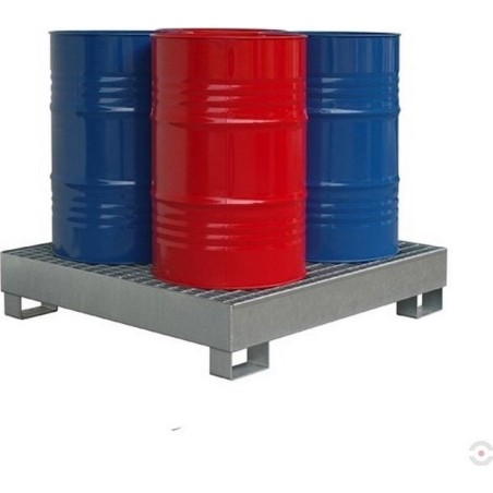 Topserw Stahl-Auffangwanne, verzinkt, mit Gitterrost für 4 Fässer à 265 l, Maße: 1340 x 1270 x 260 mm