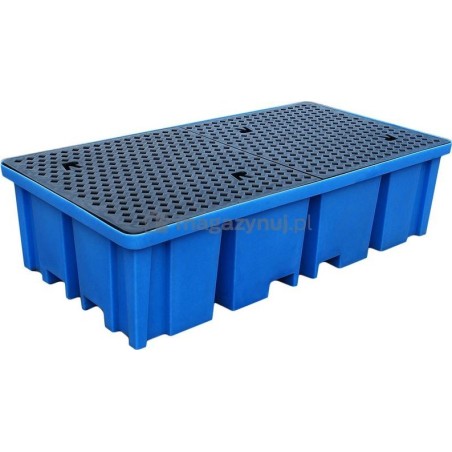 Topserw Auffangwanne mit Gitterrost, Fassungsvermögen 1150 l, MEGA, 2 x IBC/KTC, Abmessungen 2340 x 1225 x 610 mm, blau