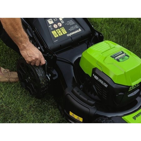 Greenworks 2x24-V-Akku-Rasenmäher mit 46-cm-Mähwerk G24X2LM46SPK4X – Set mit Dual-Ladegerät + 2 Akkus à 4 Ah