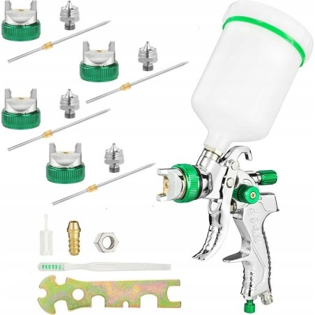 Rosfix LACKIERPISTOLE 4X DÜSE HVLP 1,4 1,7 2,0 2,5 LACKIERSET MIT BEHÄLTER