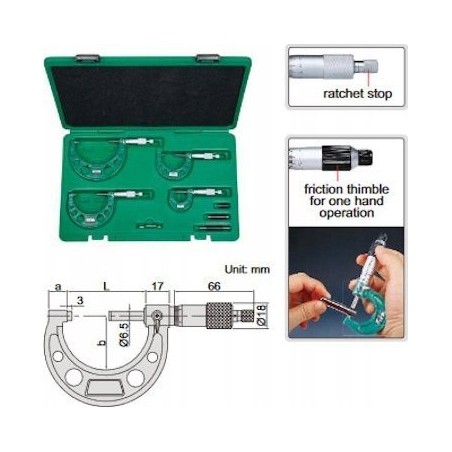 Insize Mikrometer-Set 0–150 /6-teilig/ Reibungskupplung