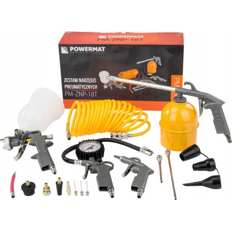 Powermat SET MIT 18-TEILIGEM DRUCKLUFTWERKZEUG FÜR MALERARBEITEN FÜR KOMPRESSOR, SPRITZPISTOLE UND SCHLAUCH