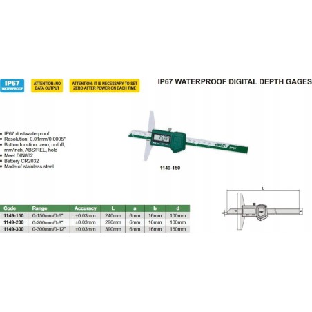 Insize Tiefenmesser, digital, 150/100 MAGA, IP67