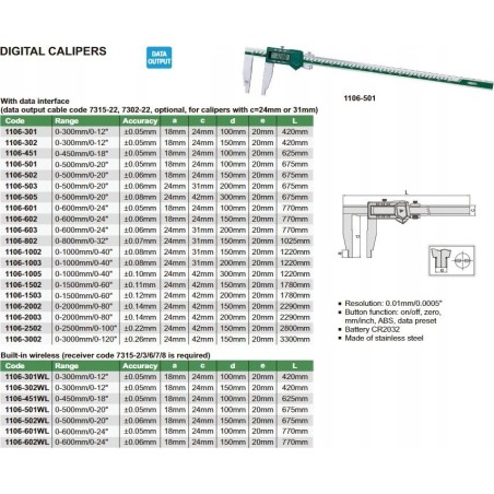 Insize Messschieber  300 Digital   12 3V/ABS/Datum Backen 100 1-seitig